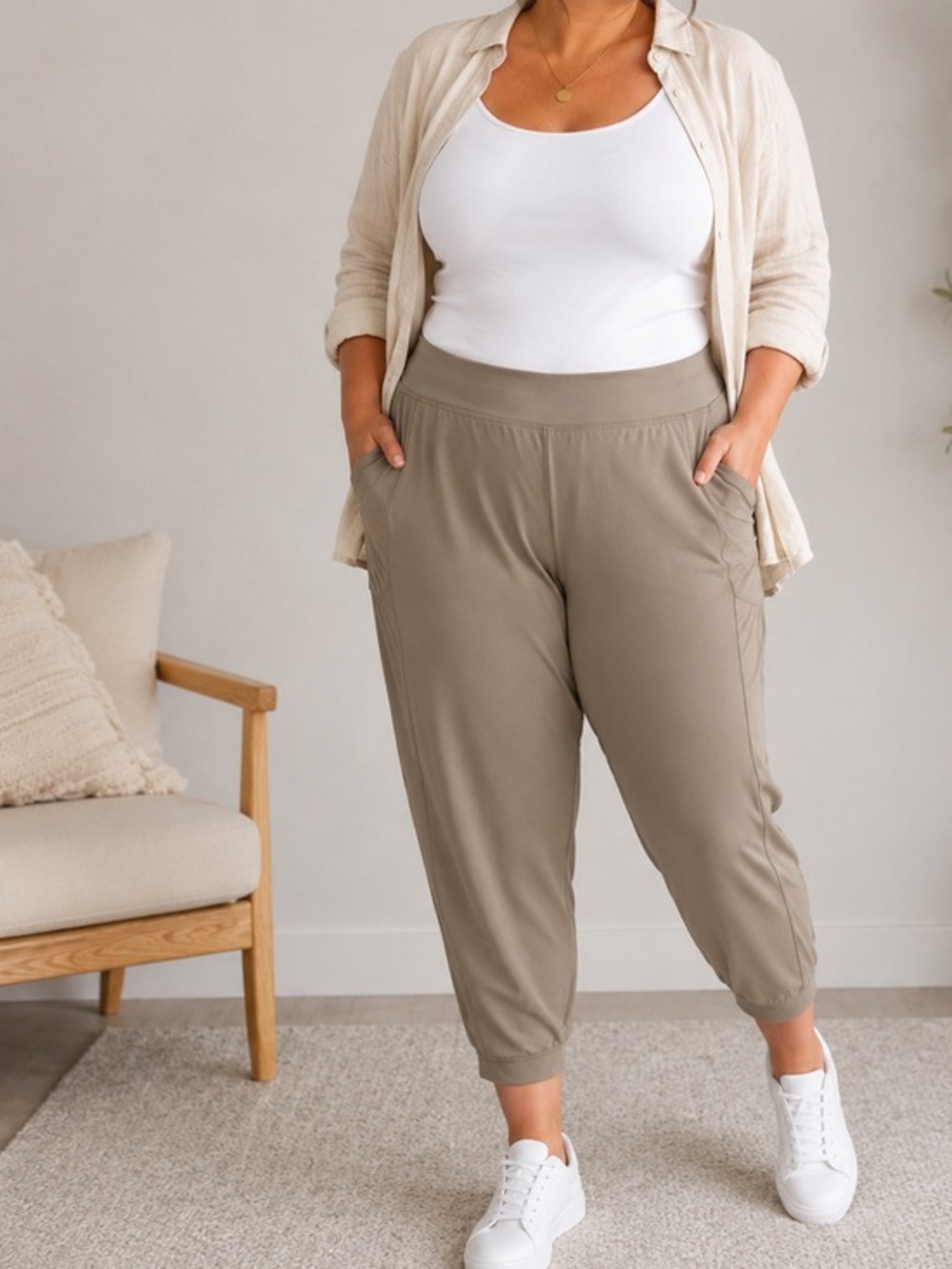 Old Navy Plus Size Taupe High Rise Jogger Pants Soft Stretch Travel